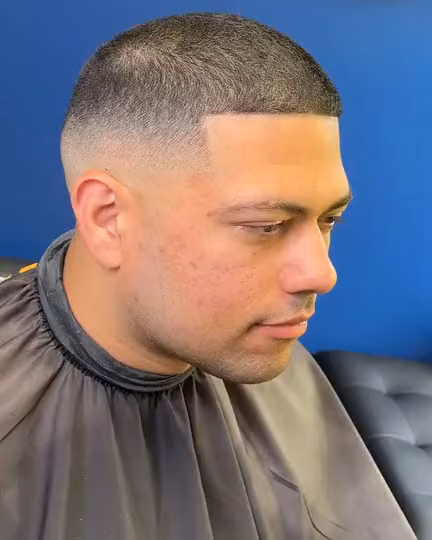 Finished low fade against the blue suite wall