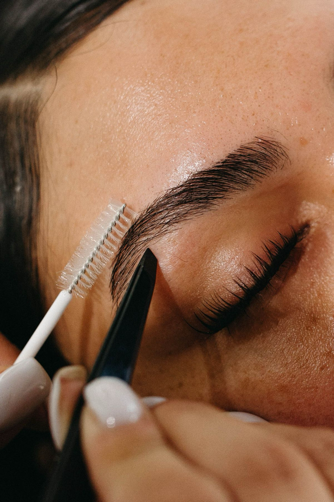 Brow grooming, seen up close.