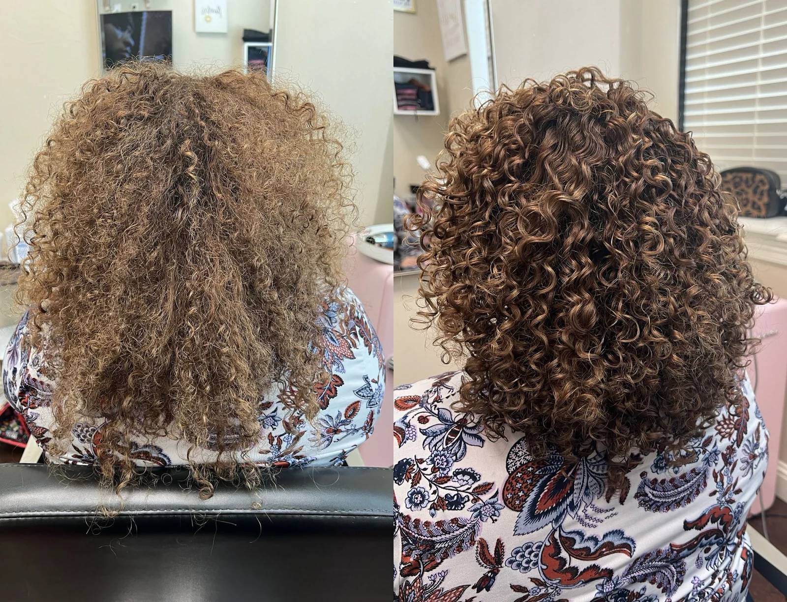 After: the right photograph from Plush Beauty Bar’s curly-hair comparison.